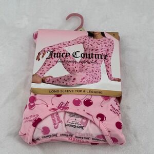 Juicy Couture Womens Long Sleeve Top & Legging Set Pink Cherry Print Size Small